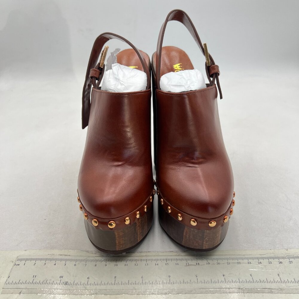 Brown Leather Studded Block Heel Slingback Clog - Picture 3 of 8
